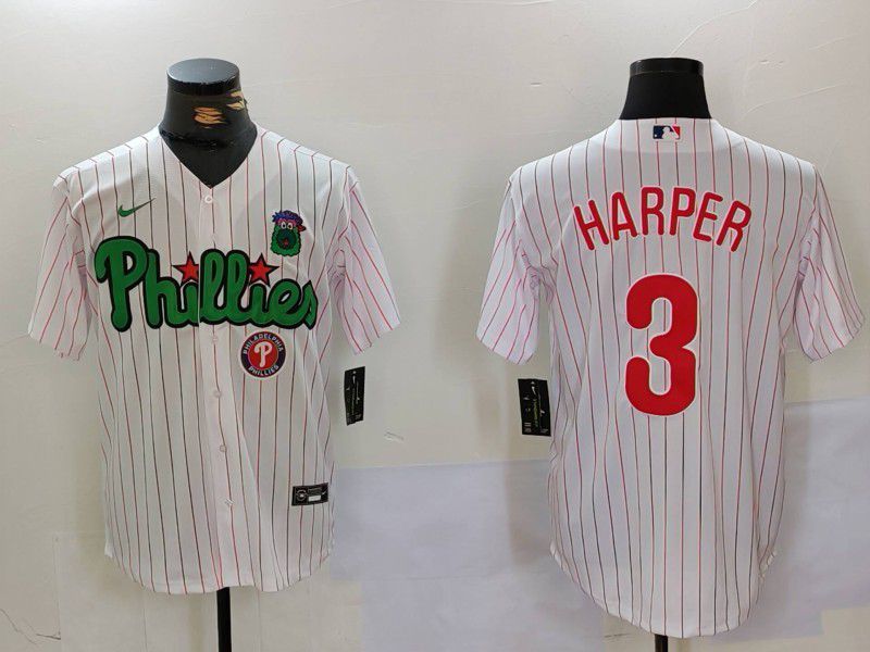 Men Philadelphia Phillies #3 Harper White stripe Second generation Joint Name 2024 Nike MLB Jersey style 3->philadelphia phillies->MLB Jersey